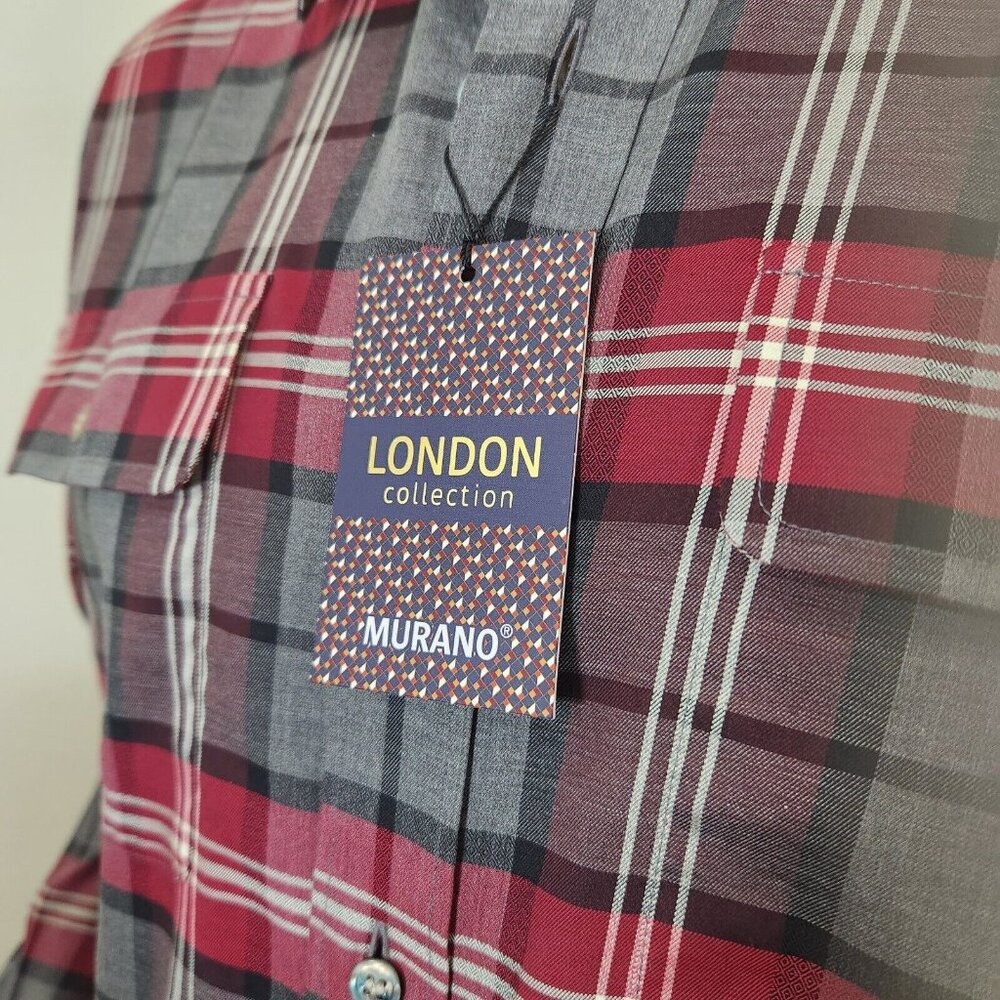 Murano Men's Size L Shirt  London Collection Slim Fit gray/red plaid casual -(28 - Picture 2 of 11